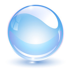 Glass sphere, light blue 3D vector ball.
