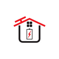 Building with solar cell electric logo