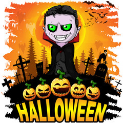 Halloween  Design template with Graf Dracula. Vector illustration.