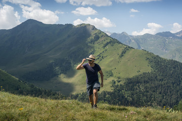 man practicing hiking