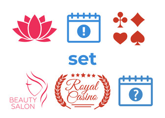 Calendar vector sign and Poker club, casino sign set. Beautiful woman logo