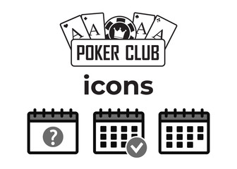 Calendar vector sign and Poker club, casino sign set. Beautiful woman logo