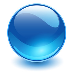 Glass sphere blue, vector shiny ball.
