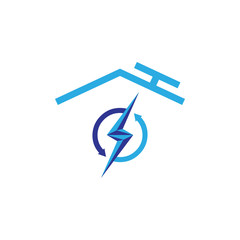 Home with recycle electric energy logo