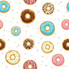 Seamless background with donuts and colorful sprinkles