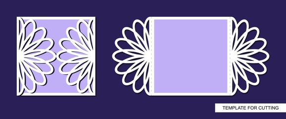 Silhouette of greeting card. Template for laser cutting, die or paper cut. Can used for wedding invitation, valentines day or birthday. Save the date holder.  Lace ornament. Vector illustration.