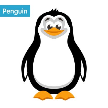 Сute penguin on a white background. Cartoon colorful character for children. Isolated object. Flat style. Vector illustration.