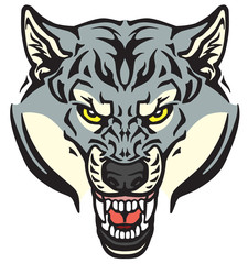angry wolf head . Tattoo style vector illustration