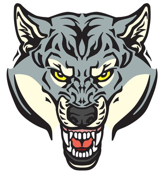 angry wolf head . Tattoo style vector illustration