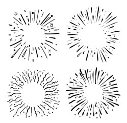 Set of starburst hand drawn. Vector sketch illustration. Isolated on white background.