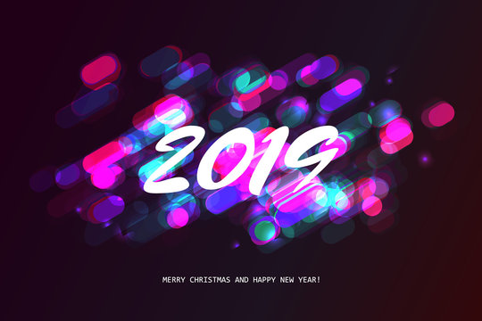 Vector Illustration of Happy New Year 2019