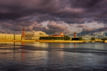 Fototapeta na wymiar View towards the Rostral Columns, Saint-Petersburg Russia