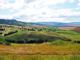 Tuscan landscape, where endless fields of different colors grow