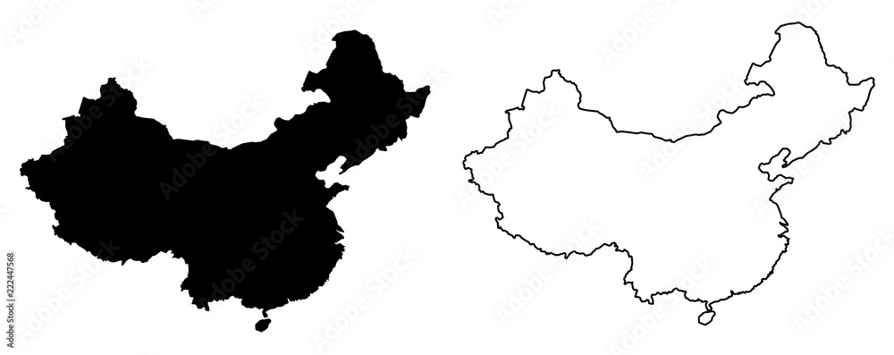 Wall mural Simple (only sharp corners) map of China vector drawing. Filled and outline version