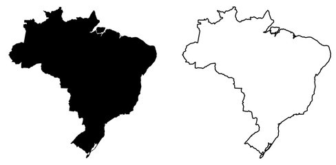 Simple (only sharp corners) map of Brazil vector drawing. Filled and outlined version.