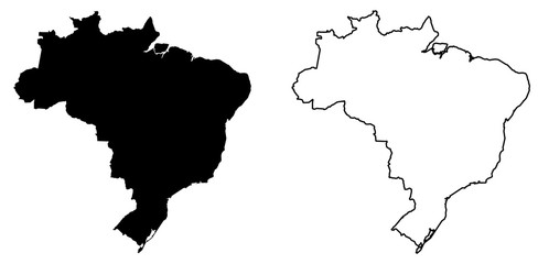 Obraz premium Simple (only sharp corners) map of Brazil vector drawing. Filled and outlined version.