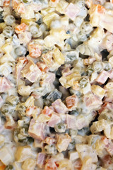 Meat salad with mayonnaise foul in the heat