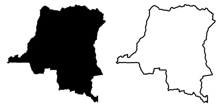 Simple (only sharp corners) map - Democratic Republic of the Congo vector drawing. Mercator projection. Filled and outline version.