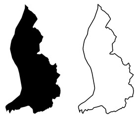 Simple (only sharp corners) map - Principality of Liechtenstein vector drawing. Mercator projection. Filled and outline version.