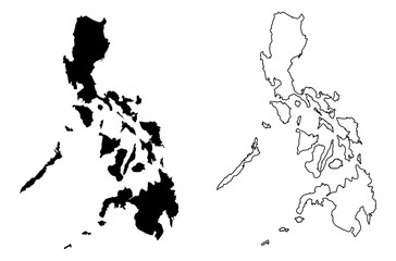 Simple (only sharp corners) map of Philippines vector drawing. Mercator projection. Filled and outline version.