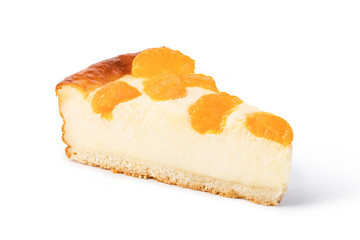 cheesecake with peache isolated on white background