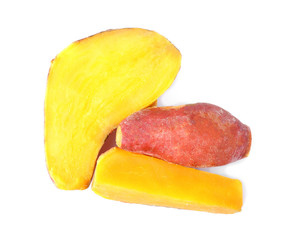 Yellow sweet potato on white background