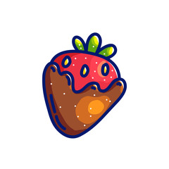 Red strawberry with a stem in chocolate glaze