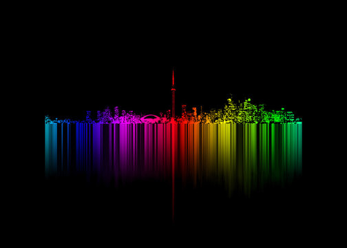 The City Of Toronto skyline painted in all the colors of the rainbow