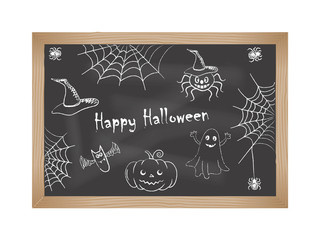 Happy Halloween. Chalk drawings on the blackboard. Vector illustration