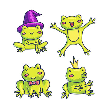 Cute cartoon frogs set. 