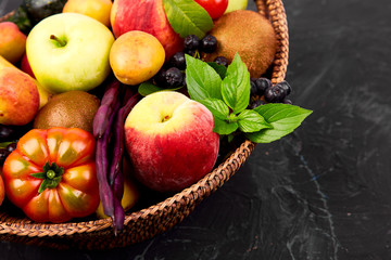 Healthy colorful food selection: fruit, vegetable, superfood,