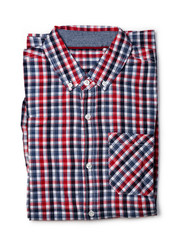 Top view of red and blue checkered shirt folded