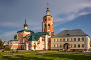 Fototapeta na wymiar Ancient orthodox church with bell tower.in Vyazemsky Ioanno-Predtechensky Monastery