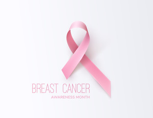 Breast Cancer Awareness Pink Ribbon. Pink october symbol. Disease prevention month banner concept. Vector healthcare Illustration. Abstract background with women health sign.