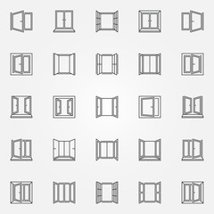 Window outline icons set. Vector open windows symbols