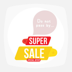 Super Sale discount red and yellow tag. Flat vector illustration EPS10