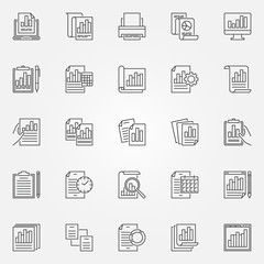 Report icons set. Vector business report outline symbols
