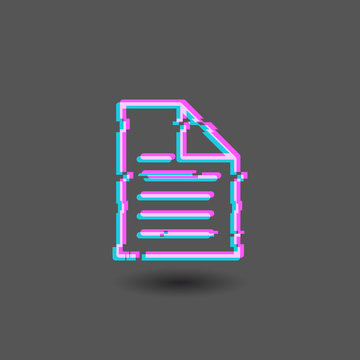 Corrupted file error document glitch vector icon isolated on dark gray background