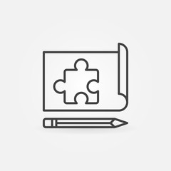 Document with Puzzle and pencil outline vector icon