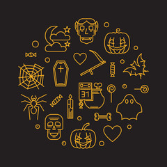 Happy Halloween vector card or poster with round line design