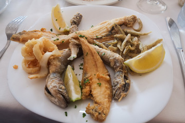 Fried seafood dish. Essaouira, Morocco.