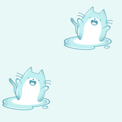 Pattern based of a kawaii illustration of a happy chubby kawaii cat made of ice enjoying his own melting. Sad and cute at the same time! Summer is almost over. But it’s still very hot .