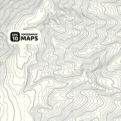 The stylized height of the topographic contour in lines and contours. The concept of a conditional geography scheme and the terrain path. Vector illustration.