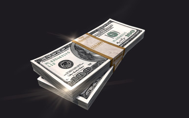 Naklejka premium Stack of hundred dollars.