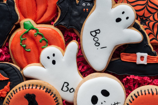 full frame image of delicious homemade halloween cookies
