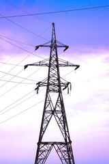 silhouette electricity pylons and power lines	