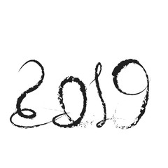 2019 hand written lettering isolated background. Happy New Year card design. Vector illustration EPS 10 file.