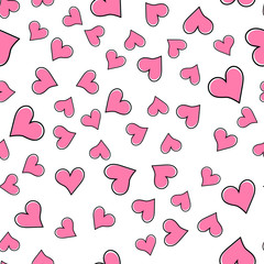 Seamless pattern. Pink Hearts on White Background