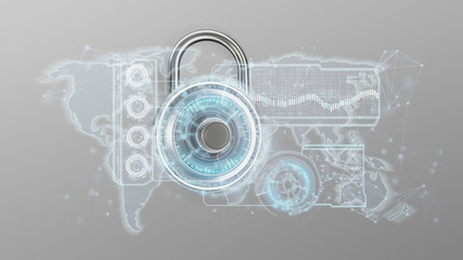 Padlock security technology interface isolated on a background 3d rendering