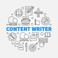 Content writer vector round outline illustration